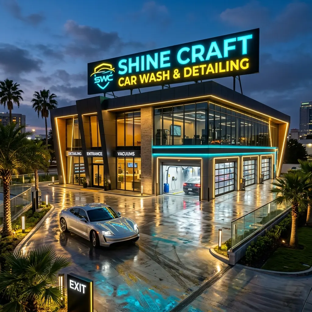 Modern car wash bay and detailing station