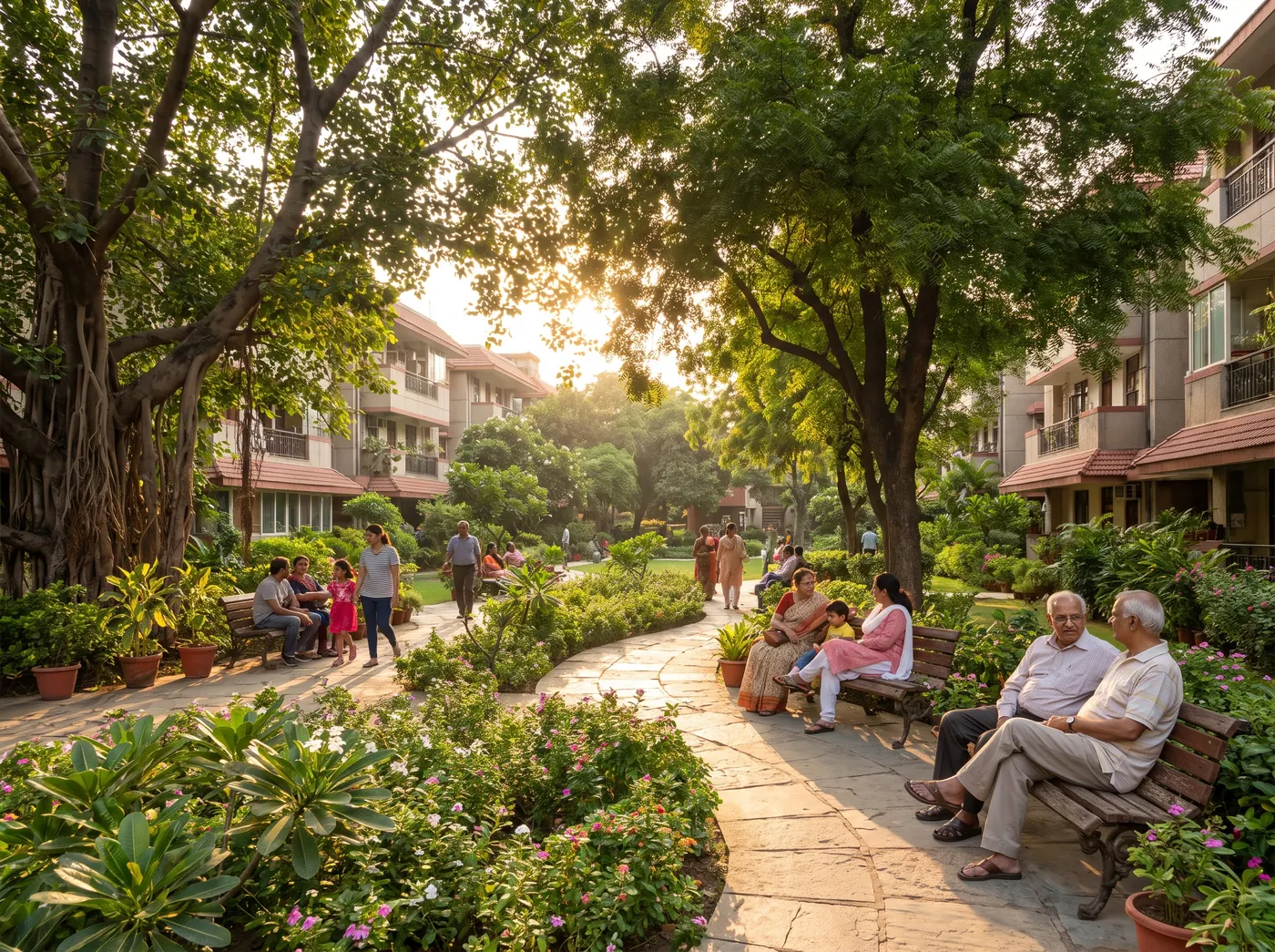 A residential housing society landscape