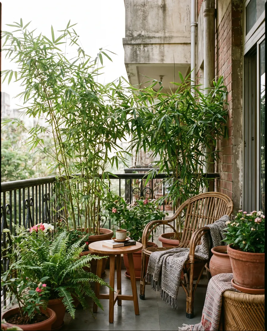 Bamboo creating privacy on a balcony